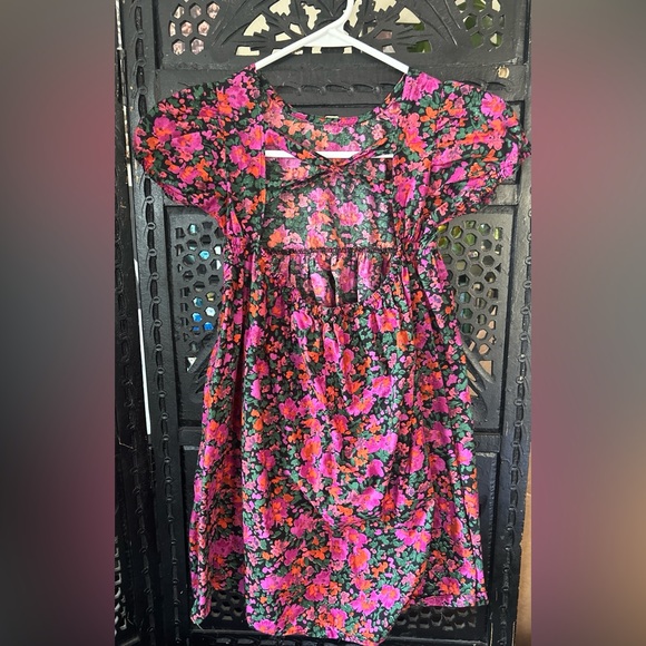 Girls Floral Print Open Back Dress - Picture 2 of 2